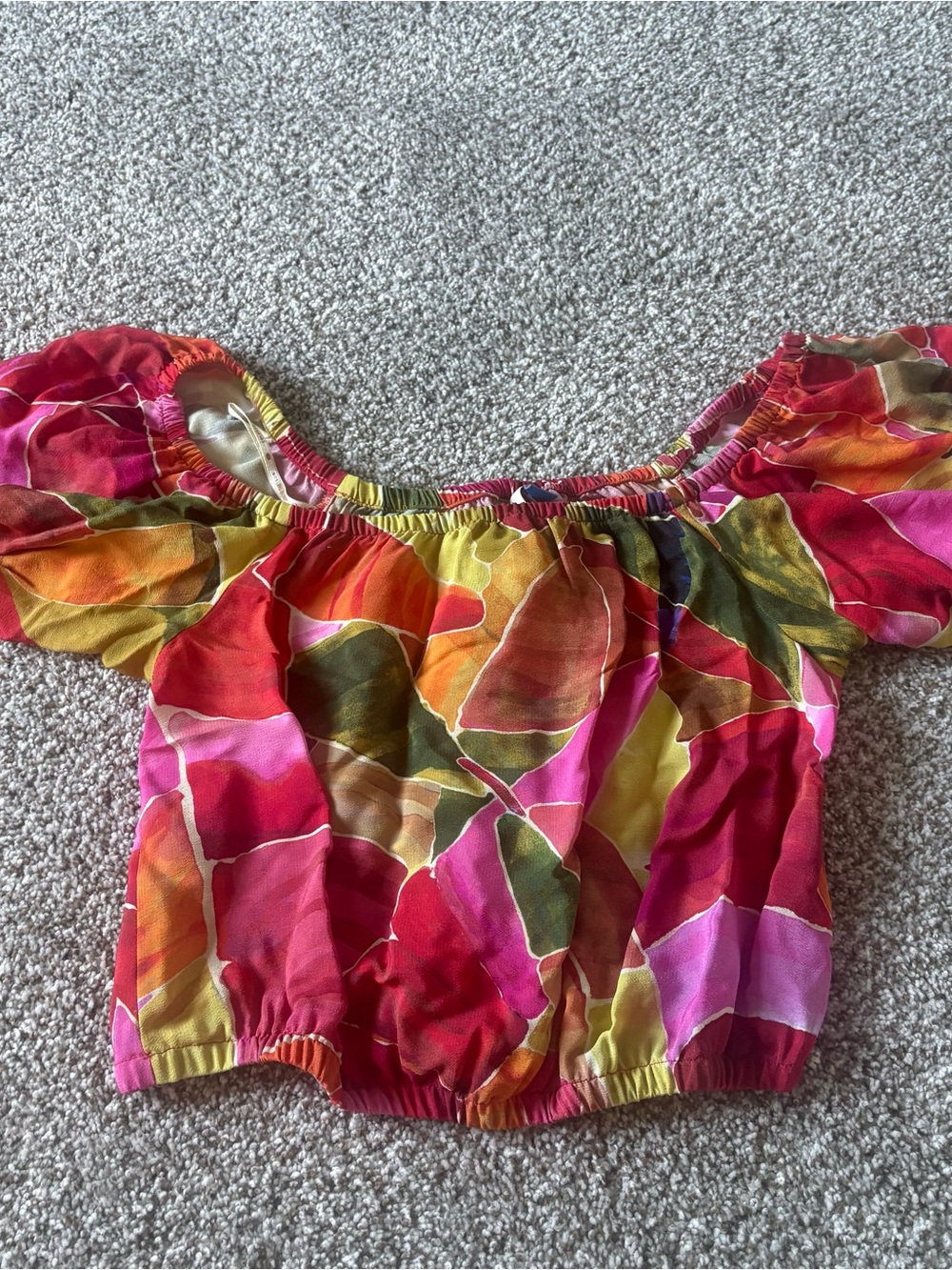 Farm Rio Bright Multi-Color Off-Shoulder Crop - Picture 2 of 7